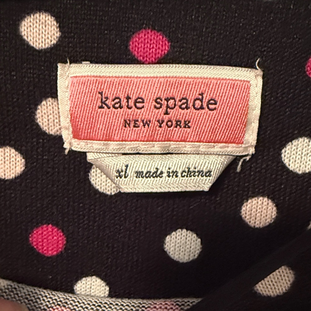 153 Kate Spade Black Pink Polka Dot Peplum Pajama Sleep Top Long Sleeve XL - Picture 3 of 6